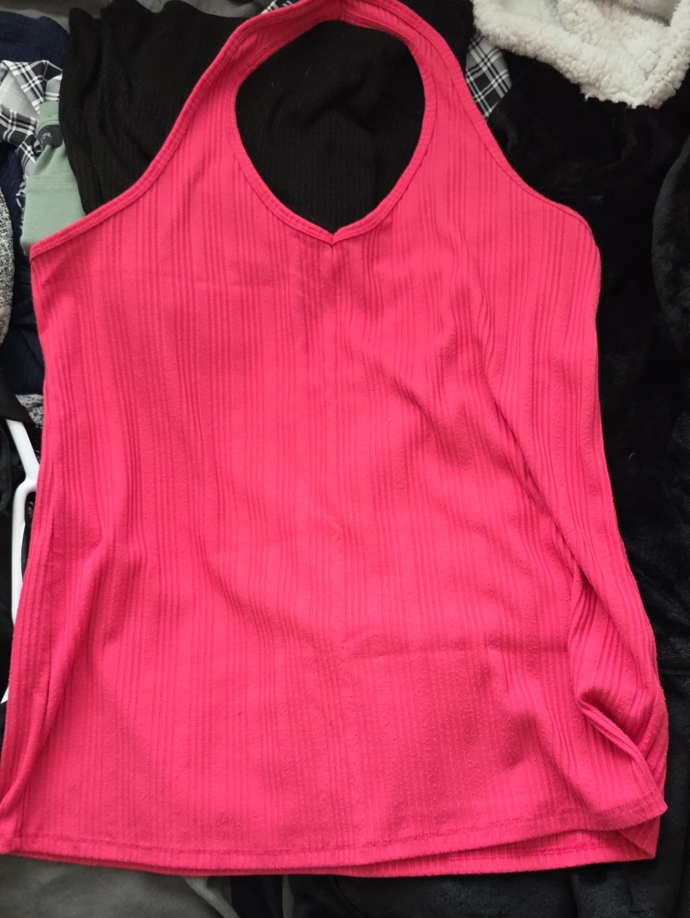 Ribbed Halter Tank Top in Bright Pink